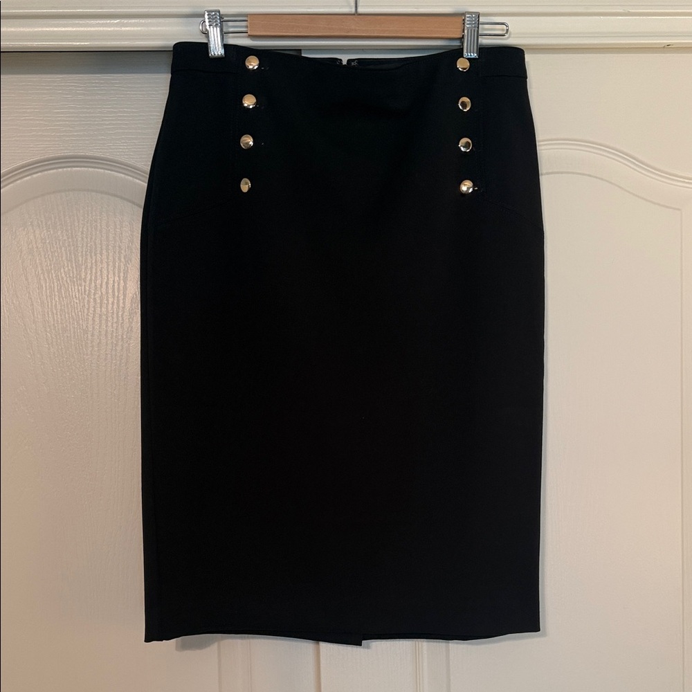 Ann Taylor Black Pencil Skirt with Gold Buttons